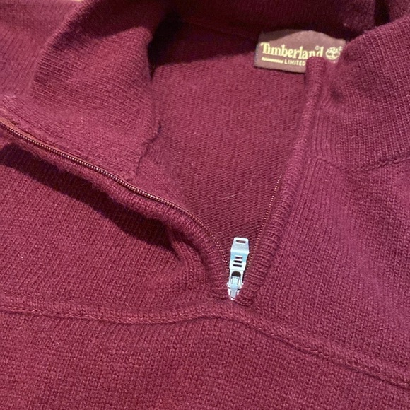 Timberland Vtg Quarter Zip Wool Cashmere Blend Patch Elbow Maroon Size Medium - Picture 4 of 9